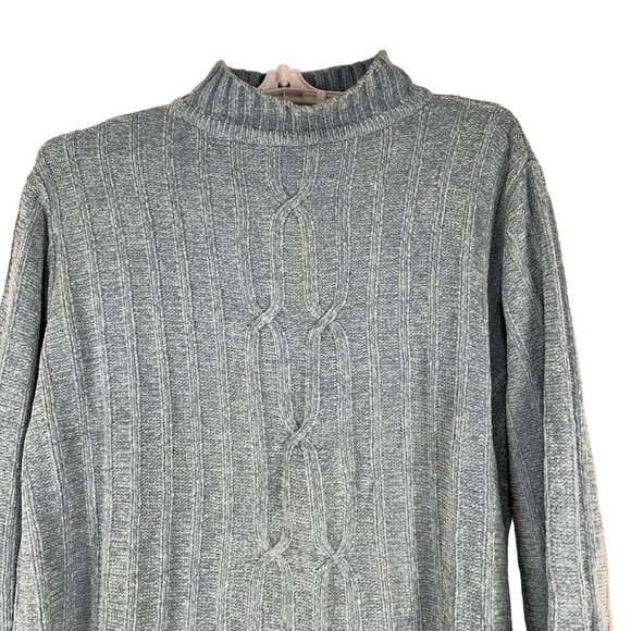 Erika Womens Cable Knit Mock Neck Sweater Size 1X Long Sleeve Soft Blue Pullover - Picture 5 of 9